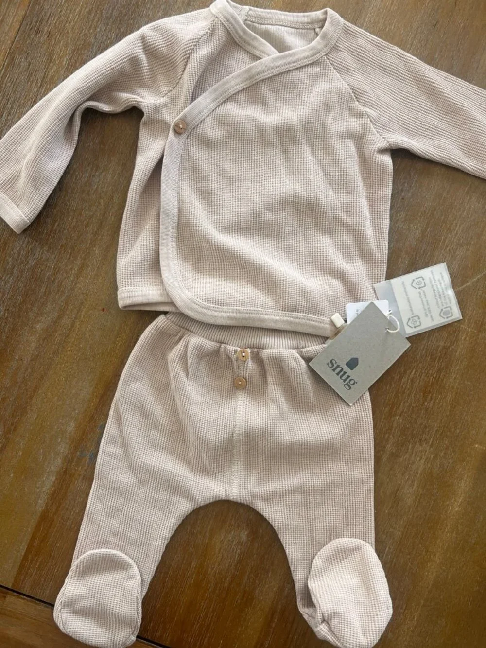 NWT Snug Portuguese Hands 3M Organic Cotton Waffle Baby Set Portugal Neutral